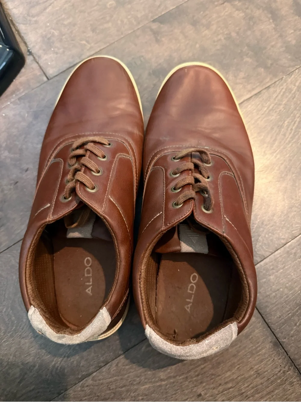 Aldo Chestnut Brown Leather Lace-Up Slip-On Loafers